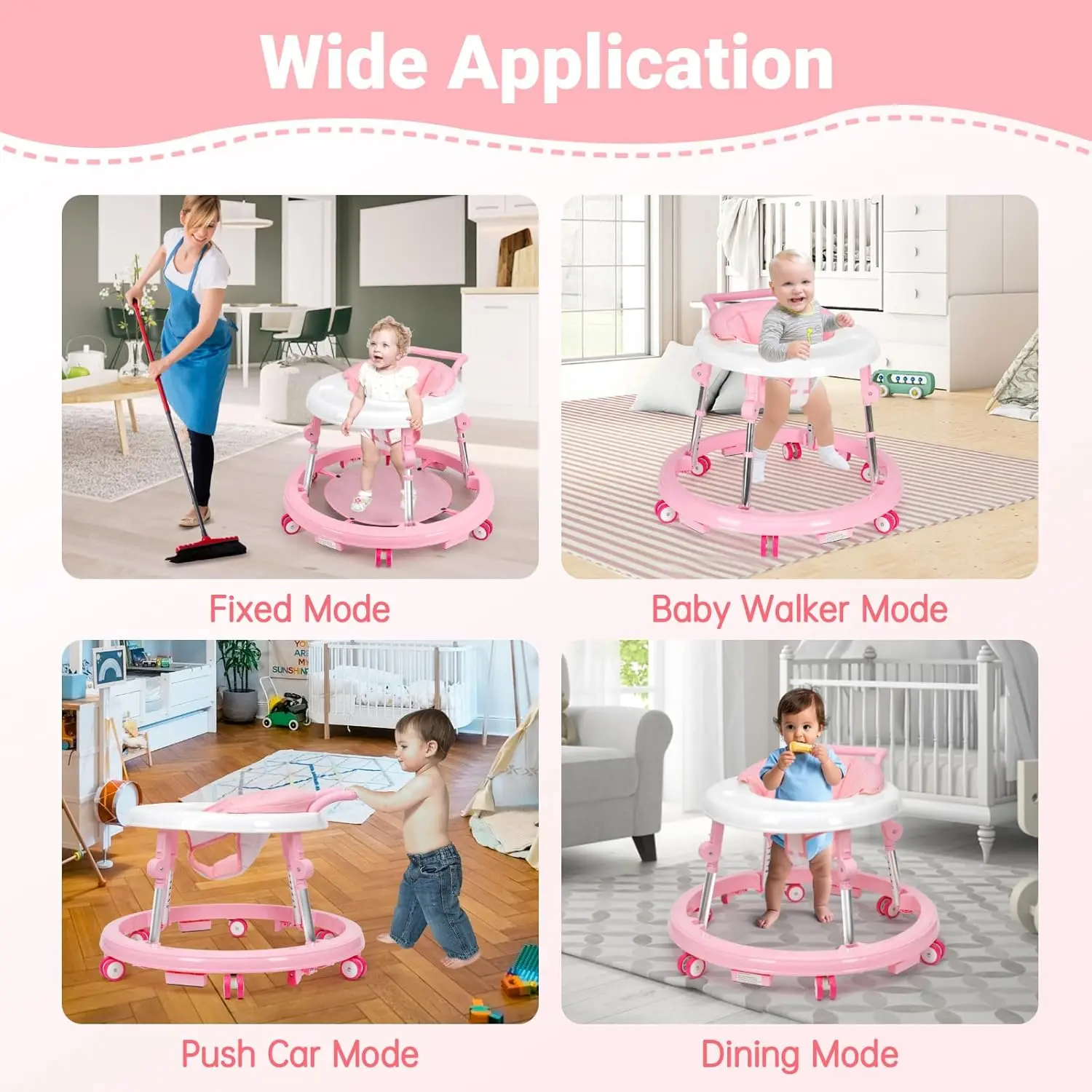 Andadera Plegable para Bebé 6-18 Meses con 9 Alturas Ajustables y Ruedas 360° Antivuelco