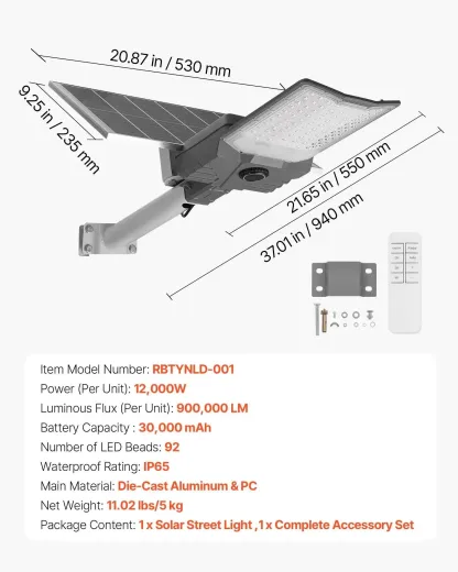 Farola Solar LED Exterior IP65 Control Remoto