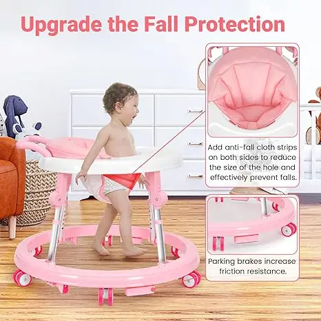 Andadera Plegable para Bebé 6-18 Meses con 9 Alturas Ajustables y Ruedas 360° Antivuelco