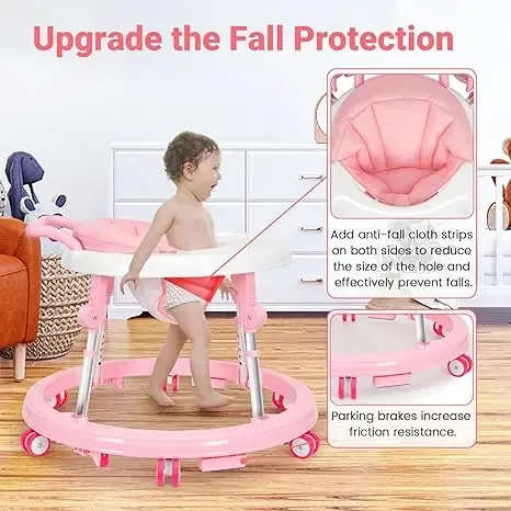 Andadera Plegable para Bebé 6-18 Meses con 9 Alturas Ajustables y Ruedas 360° Antivuelco