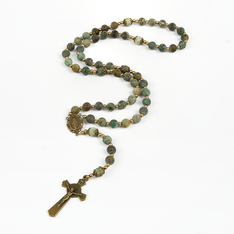 Style Miraculous Medal & Crucifix of 8mm Matte African Turquoise Handmade Rosary