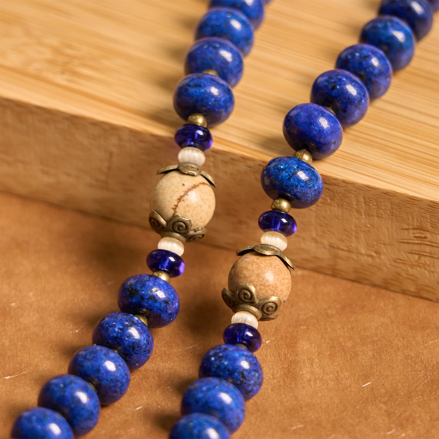 Handmade St. Therese of Lisieux Medal & Crucifix 8*10mm Oblate Lapis Lazuli & Map Stone Rosary