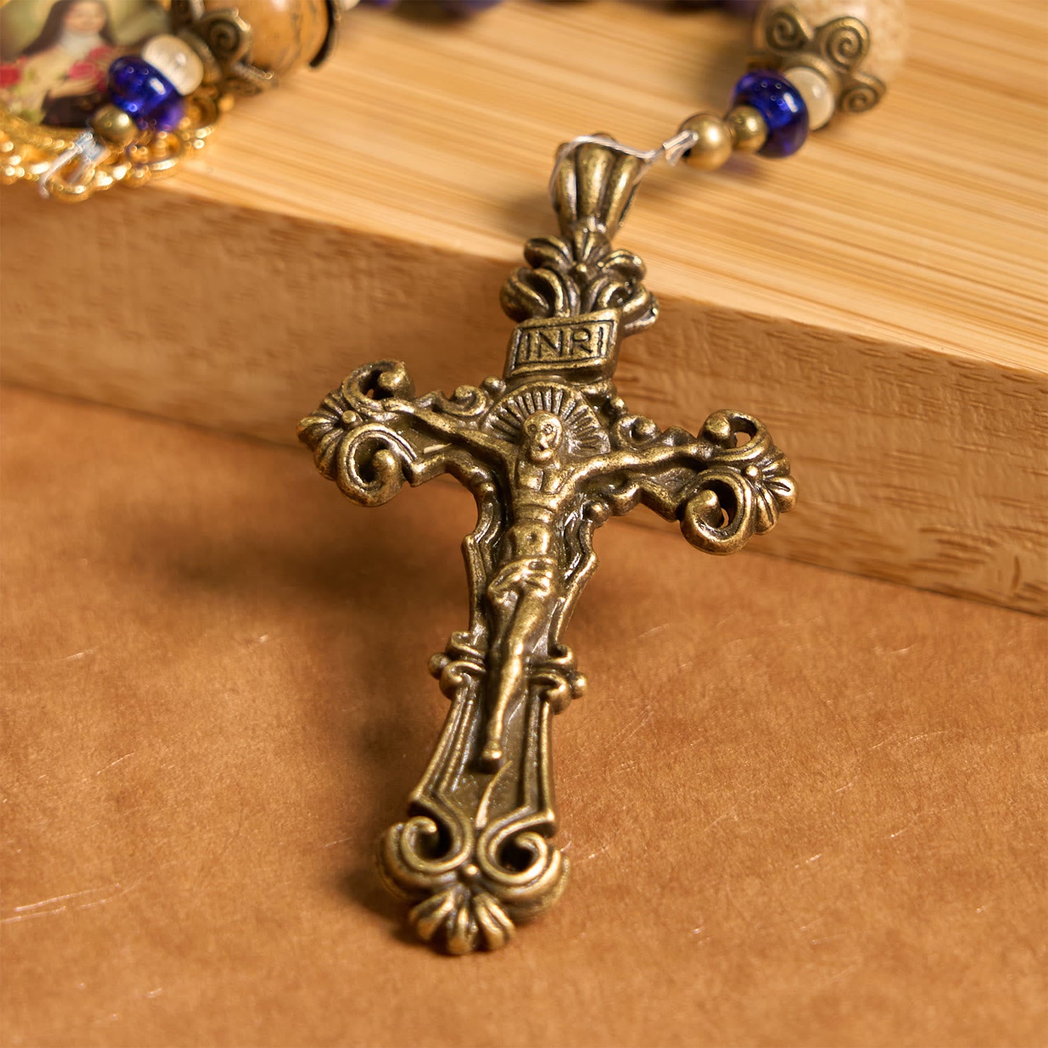 Handmade St. Therese of Lisieux Medal & Crucifix 8*10mm Oblate Lapis Lazuli & Map Stone Rosary