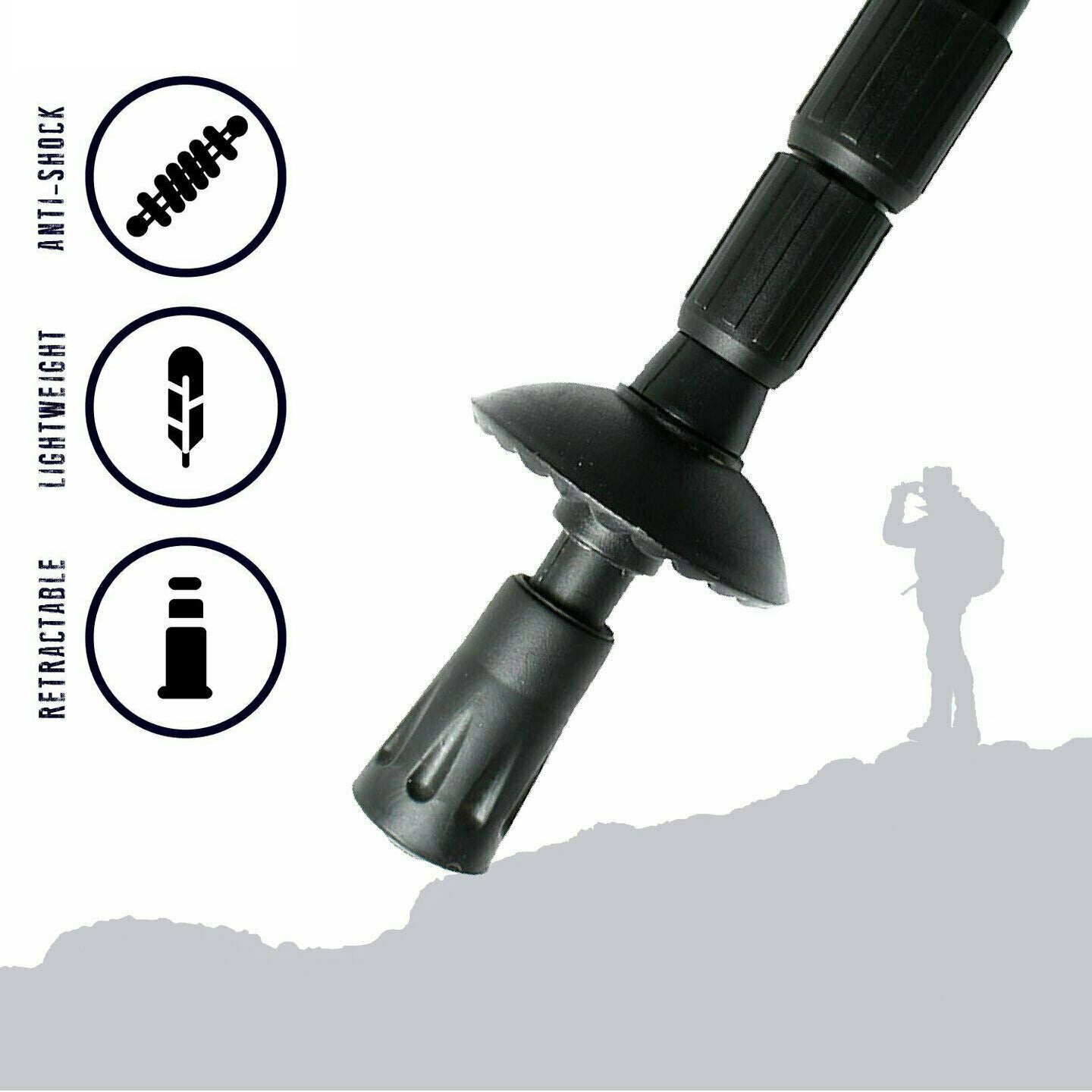 Pair of 2 Trekking Walking Hiking Sticks Anti-shock Adjustable Alpenstock Poles