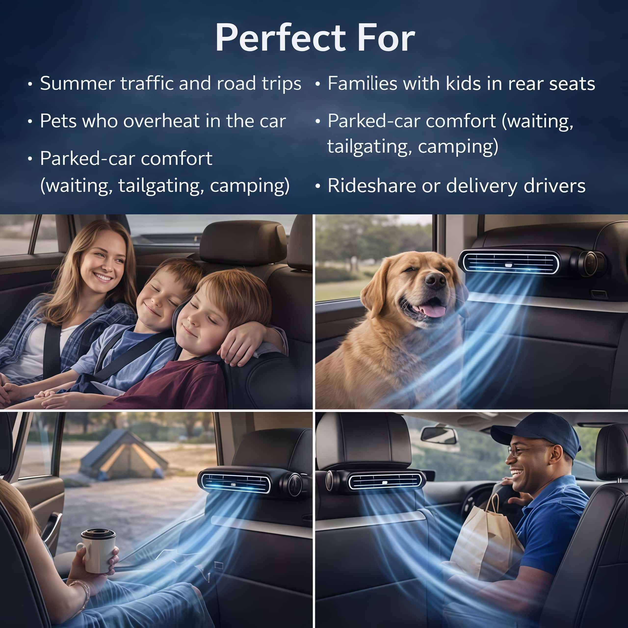 Universal Cordless Car Seat Cooling Fan (For Front or Back Seat Cooling)