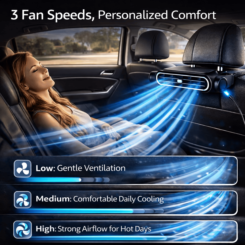 Universal Cordless Car Seat Cooling Fan (For Front or Back Seat Cooling)