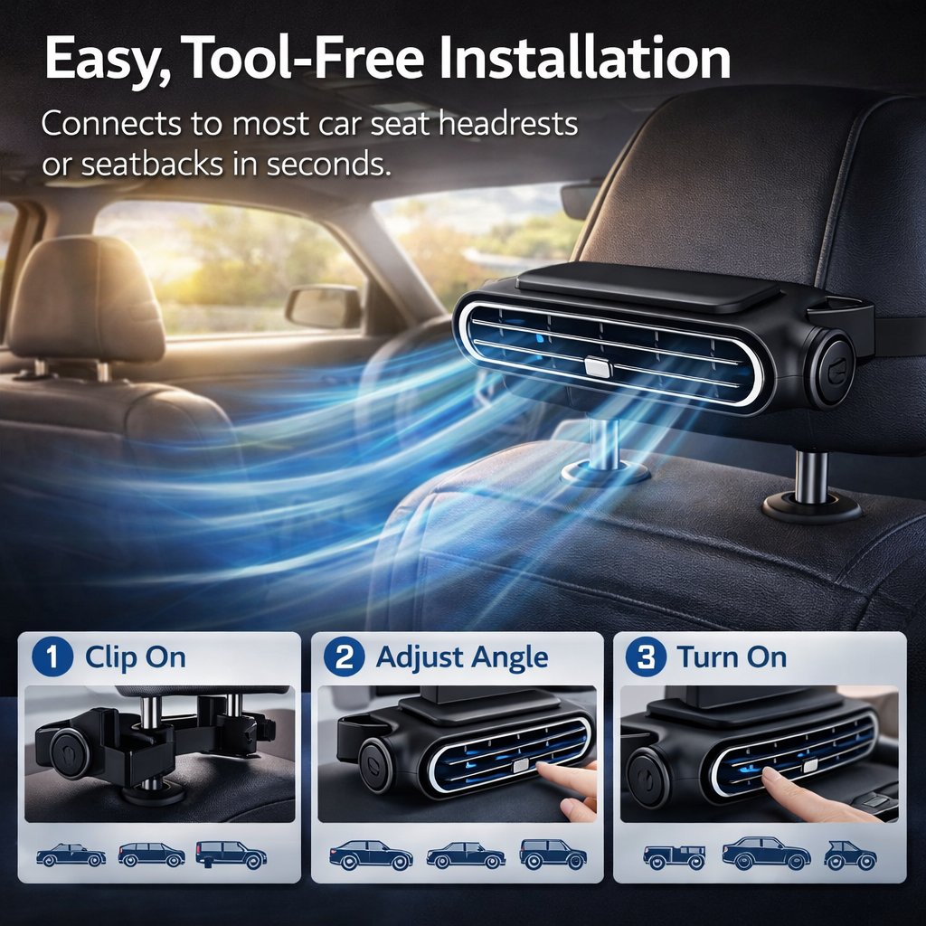 Universal Cordless Car Seat Cooling Fan (For Front or Back Seat Cooling)
