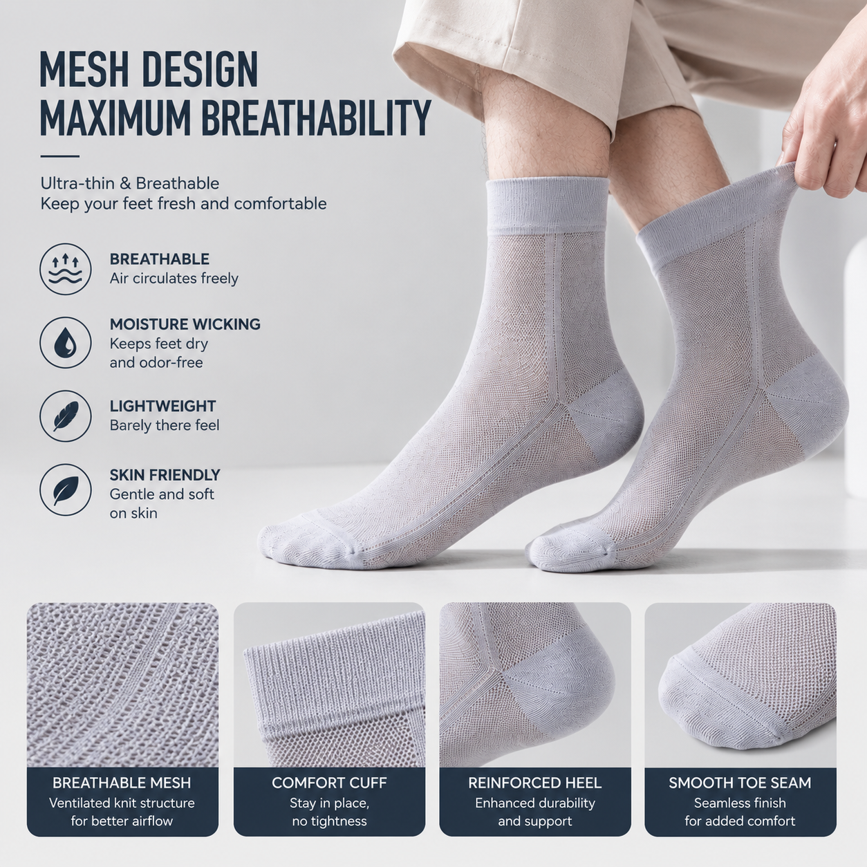 Ultra-Thin Breathable Mesh Socks for Men – Stay Cool, Dry & Comfortable All Day-JY