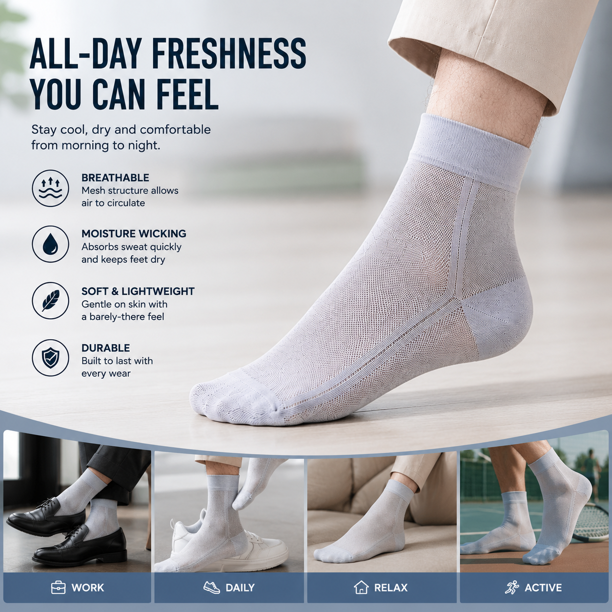 Ultra-Thin Breathable Mesh Socks for Men – Stay Cool, Dry & Comfortable All Day-JY