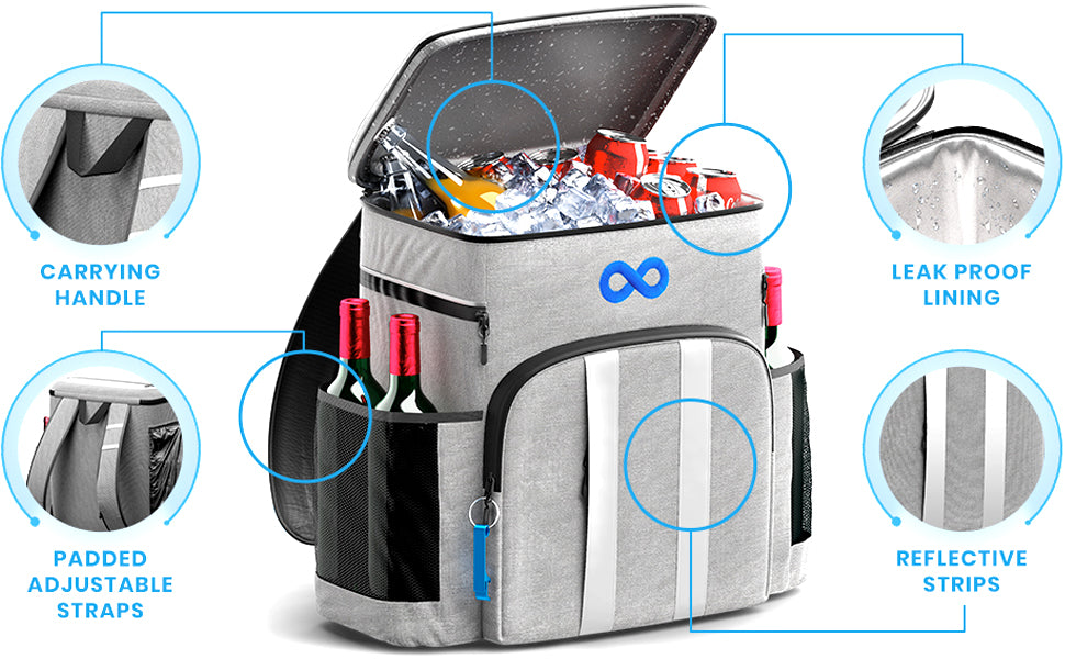 Cooler Backpack Comfort Insulated Cooler Backpack Waterproof & Leak Proof Soft Cooler Bags Best Cooler Backpack Gray Beach Camping Backpack Best Cooler Picnic Backpack