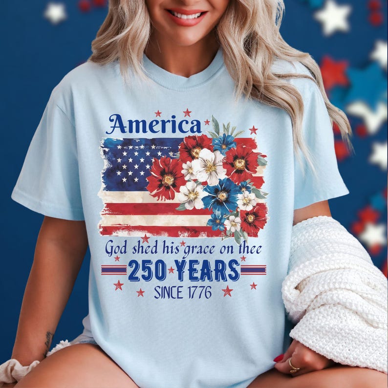 America 250 Years Flag Floral Graphic tshirt, Celebrate 250th Anniversary Patriot Gifted Shirt-4th of July Patriotism Gift USA-Cottagecore