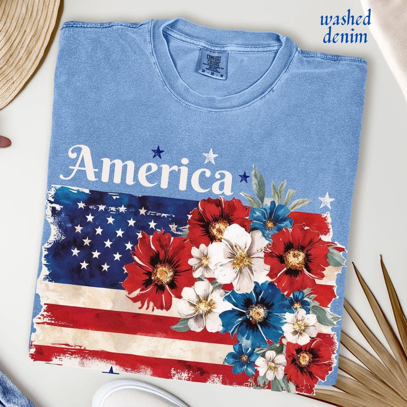 America 250 Years Flag Floral Graphic tshirt, Celebrate 250th Anniversary Patriot Gifted Shirt-4th of July Patriotism Gift USA-Cottagecore