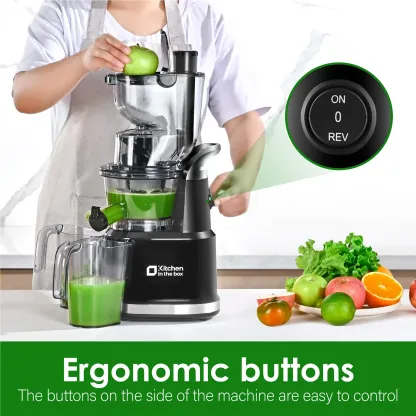 KITCHEN IN THE BOX Extractor de jugos de prensado en frío, extractor lento de masticación con doble tubo de alimentación, pulpa seca, alto rendimiento de jugo, libre de BPA.