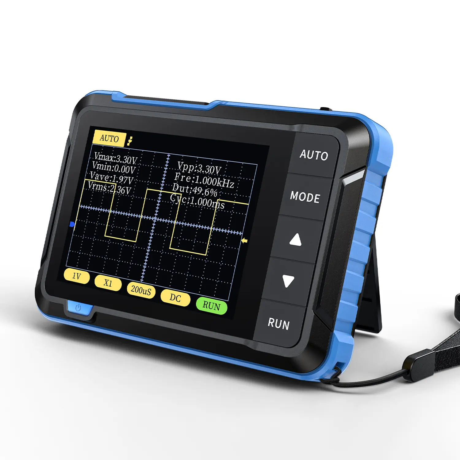 Osciloscopio de bolsillo FNIRSI DSO-152 para ganancia de audio automotriz, verificación de recorte (clipping) y aprendizaje DIY.