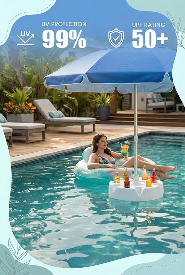 Floating Pool Umbrella with Bar and Base, Portable Pool Bar Table Umbrellas with Cup Holder & Phone Stand, Floating Poolside Shade, Included Easy Carry Bag, for Inside of Pool, Swimming Area, Lake House, Beach, #Summervibes Floating Pool Umbrella with Bar and Base, Portable Pool Bar Table Umbrellas with Cup Holder & Phone Stand, Floating Poolside Shade, Included Easy Carry Bag, for Inside of Pool, Swimming Area, Lake House, Beach, #Summervibes