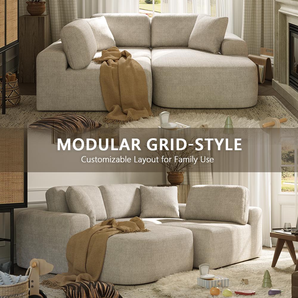 [DealsForYouDays - 2 PGKS] 107'' Modular Sectional Boneless Sofa Couch with Chaise, No Assembly Required, Modern Woven-Textured Upholstery, Convertible L-Shaped Design for Living Room,Gifts for the Whole Family: Husband & Wife, Mom & Dad summergarde