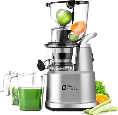 KITCHEN IN THE BOX Extractor de jugos de prensado en frío, extractor lento de masticación con doble tubo de alimentación, pulpa seca, alto rendimiento de jugo, libre de BPA.