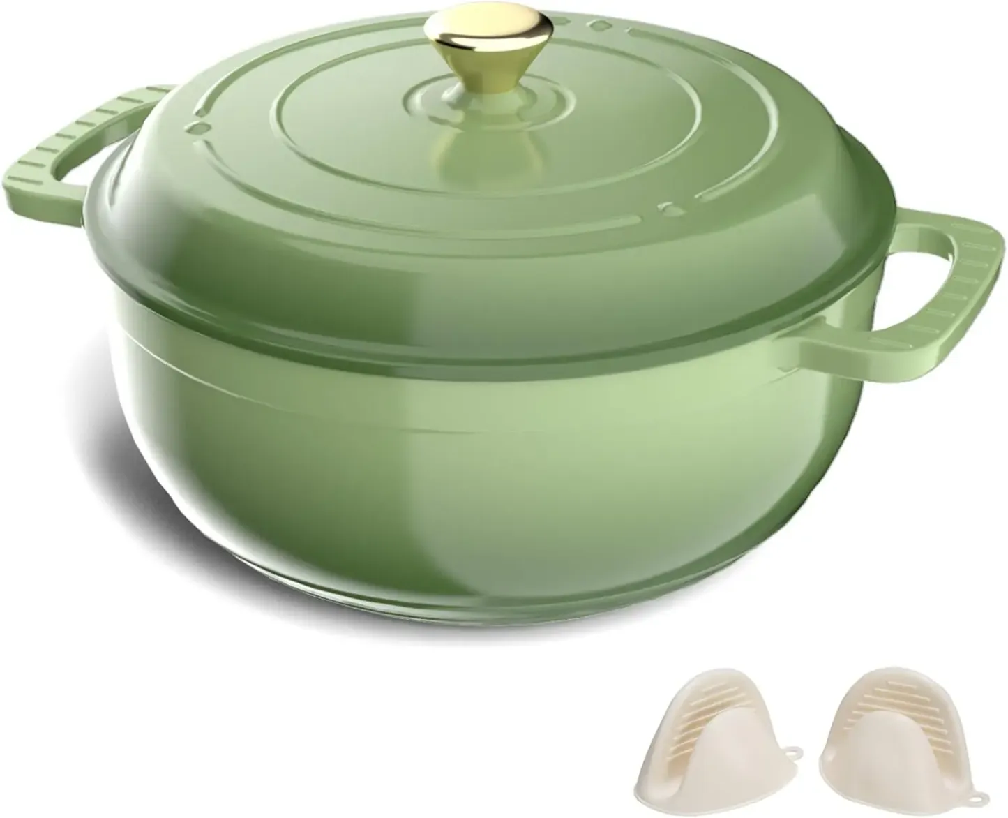 Olla holandesa redonda de hierro fundido esmaltado ROVSUN (capacidades de 5, 6 o 7,5 cuartos de galón) con tapa, asas dobles y guantes de silicona; apta para horno hasta 500 °F; utensilio de cocina resistente y precurado ideal para hornear pan, estofar