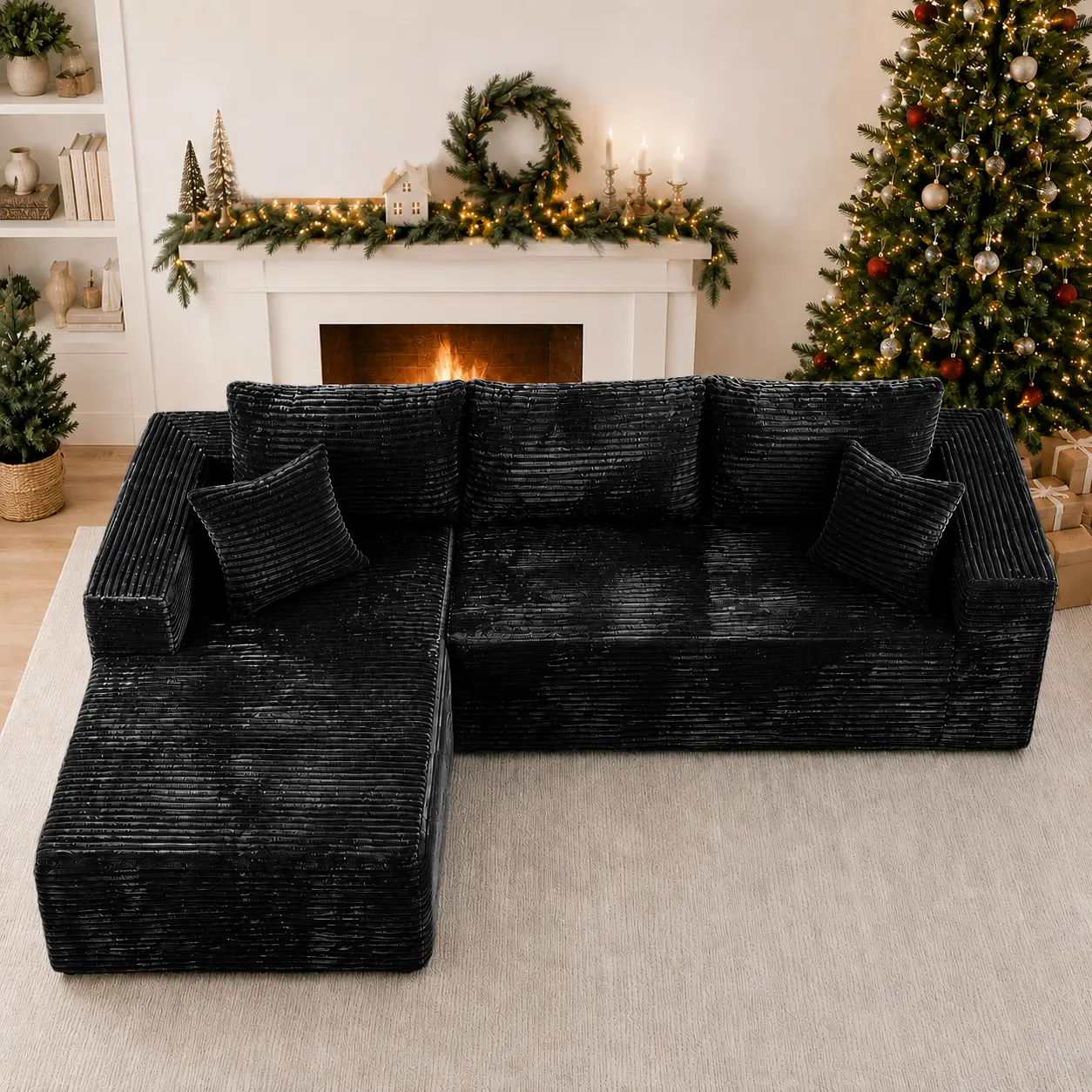 Conjunto moderno de sofá reclinable modular en forma de L de terciopelo