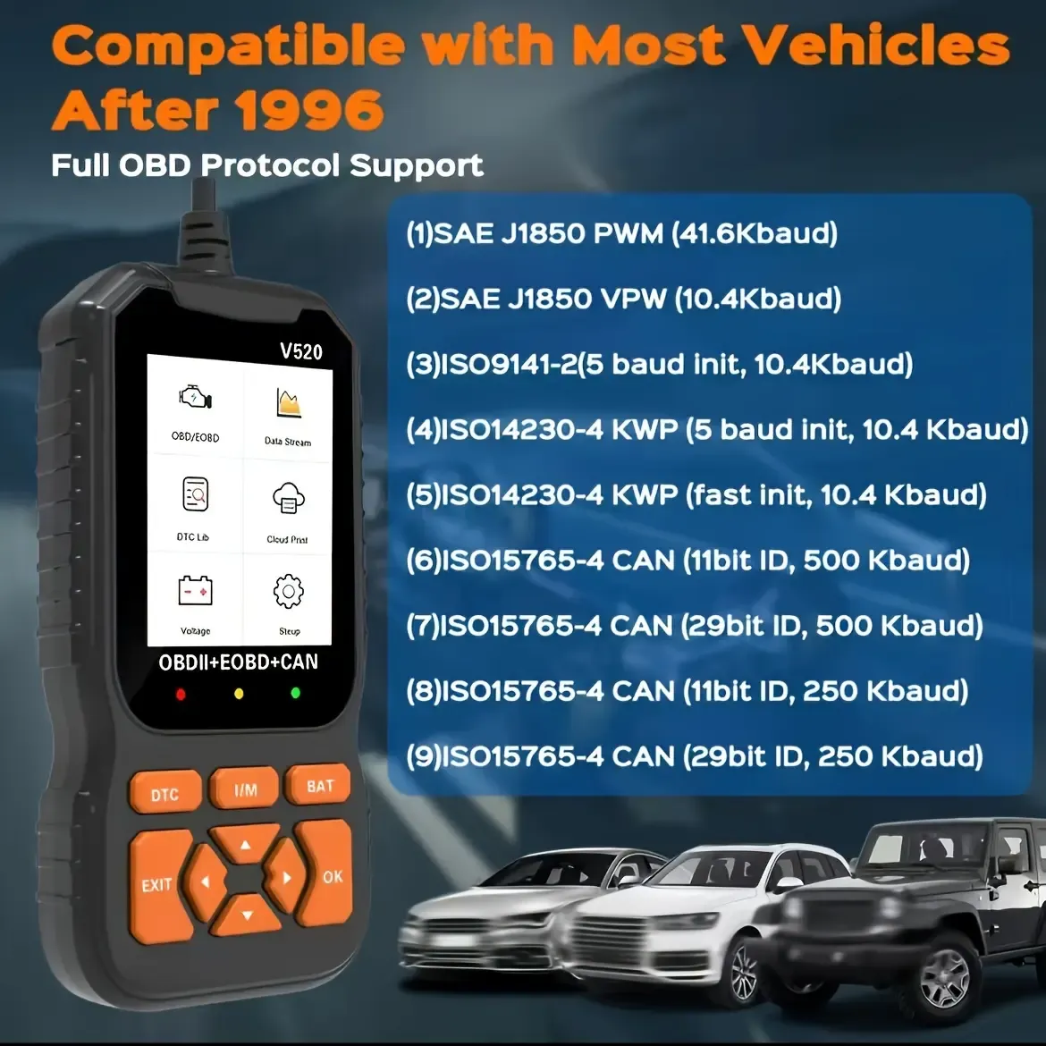 Escáner OBD2 profesional para mecánica con datos en tiempo real y lector de códigos de diagnóstico OBDII (para luz de "Check Engine"), impresión en la nube y modo de interfaz dual.