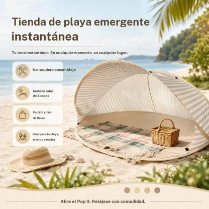 Tienda de playa desplegable sin montaje, toldo portátil de doble capa con protección solar, refugio instantáneo para pícnic, parque, acampada y uso familiar al aire libre.