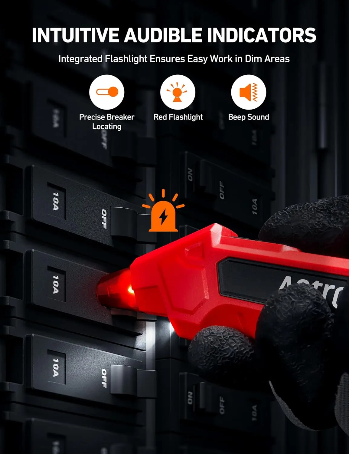 Localizador de disyuntores AstroAI con probador de enchufes GFCI