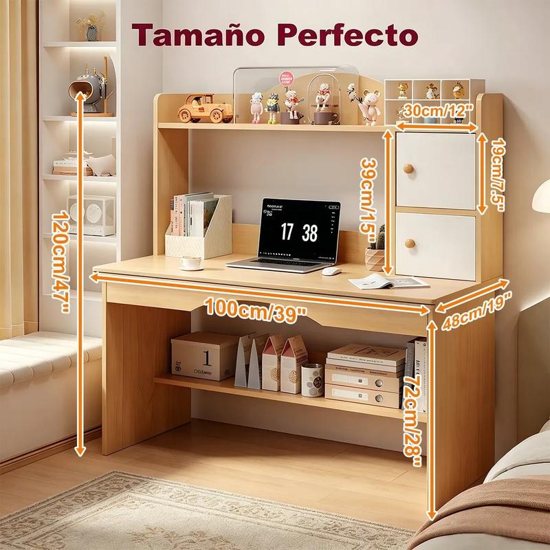 Escritorio Para Computadora Heaimo 100x48x120cm Con Librero Integrado Y Gabinetes De Almacenamiento Mesa De Oficina Home Office Escritorio De Estudio Con Estantes Organizadores Multifuncional Gris