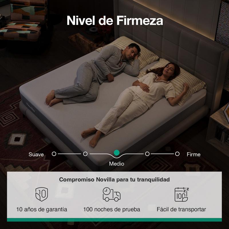 Novilla Colchón de Espuma Viscoelástica con Gel, Individual/Matrimonial, 18/20/25 cm, Sin Fibra de Vidrio, Firmeza Media, En Caja