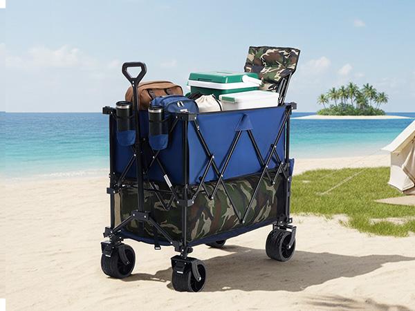 【Deals For You】DUMOS 320L Heavy Duty Collapsible Outdoor Double-Decker Wagon - 440 lbs Capacity, Brakes, Flexible Handle, All-Terrain Big Wheels, Compact Pack & Foldable for Grocery, Camping, Collapsible Wagon, Heavy Duty Wagon