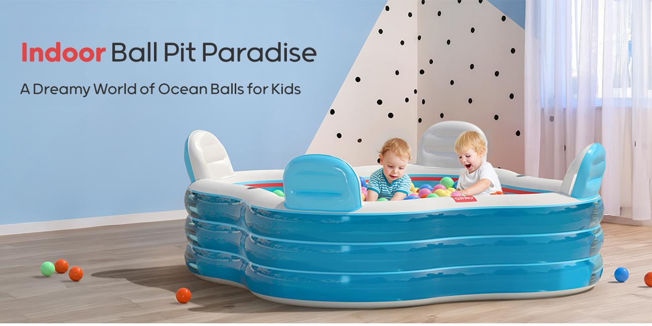 QPAU Inflatable Swimming Pool, Full-Sized Blow Up Pools with Seats and Backrests, Kiddie Pool for Outdoor & Backyard, for Family Summer Time Fun, Jelly Blue QPAU Inflatable Swimming Pool, Full-Sized Blow Up Pools with Seats and Backrests, Kiddie Pool for Outdoor & Backyard, for Family Summer Time Fun, Jelly Blue