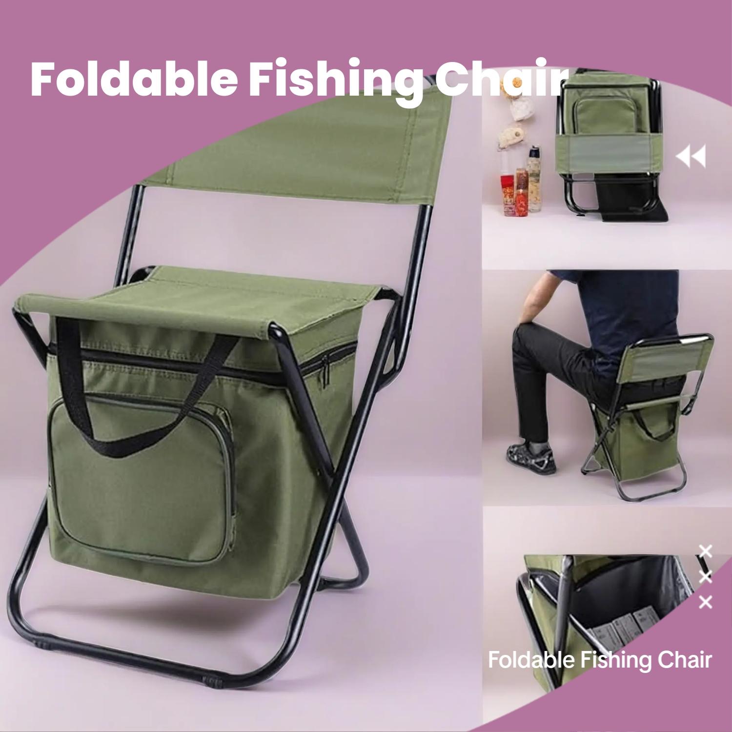 Portable Fishing Chair with Ice Bag, Fishing Chair with Cooler Bag, Compact Fishing Stool, Foldable Camping Chair Compact Foldable Camping Chair, Durable Oxford Fabric Outdoor Chair, Holds Up to 440 Lbs, Suitable Travel、 Camping 、Hunting 、Hiking