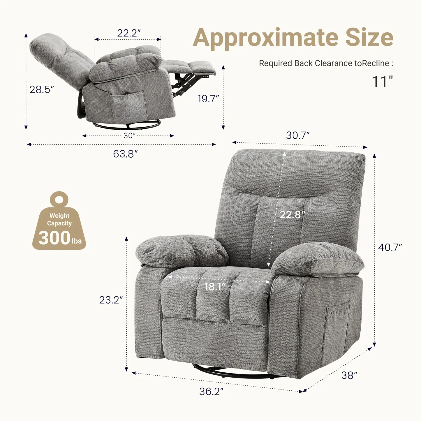 Sillón reclinable y mecedora DUMOS con masaje y calefacción