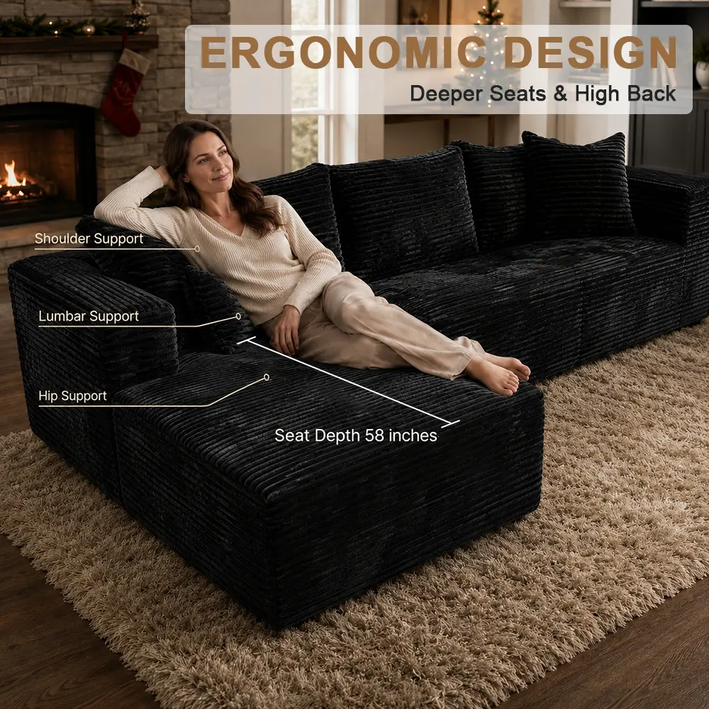 Conjunto moderno de sofá reclinable modular en forma de L de terciopelo