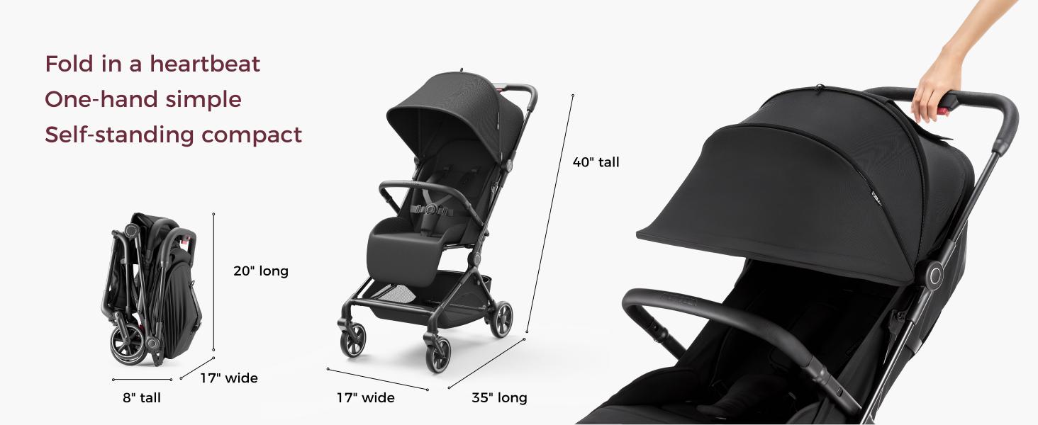 Momcozy TuckGo Lightweight Travel Stroller, One Click Fold for Toddlers 6M-3Y, 33L Bottom Storage, Compact Easier Air Travel, Travel Bag Included, 3-Position Recline, UPF 50+ Canopy, 5-Point Harness