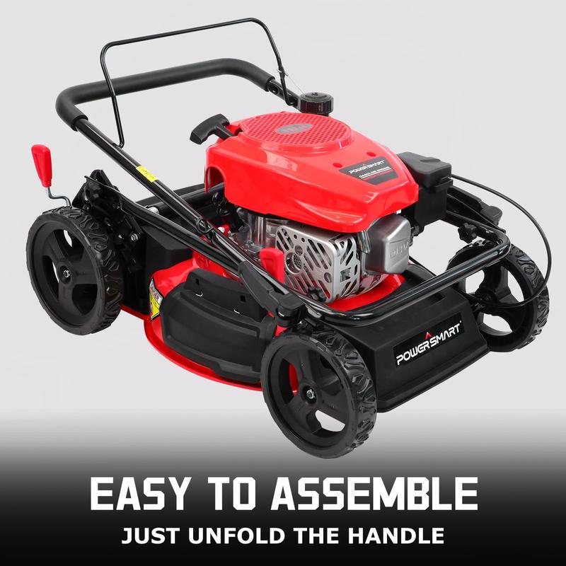 Cortacésped a gasolina PowerSmart, motor de 144 cc y 18 pulgadas, modelo de empuje 2 en 1 / 3 en 1, aceite incluido, uso rudo, para jardines pequeños y grandes (DV8618C/DV8618P)
