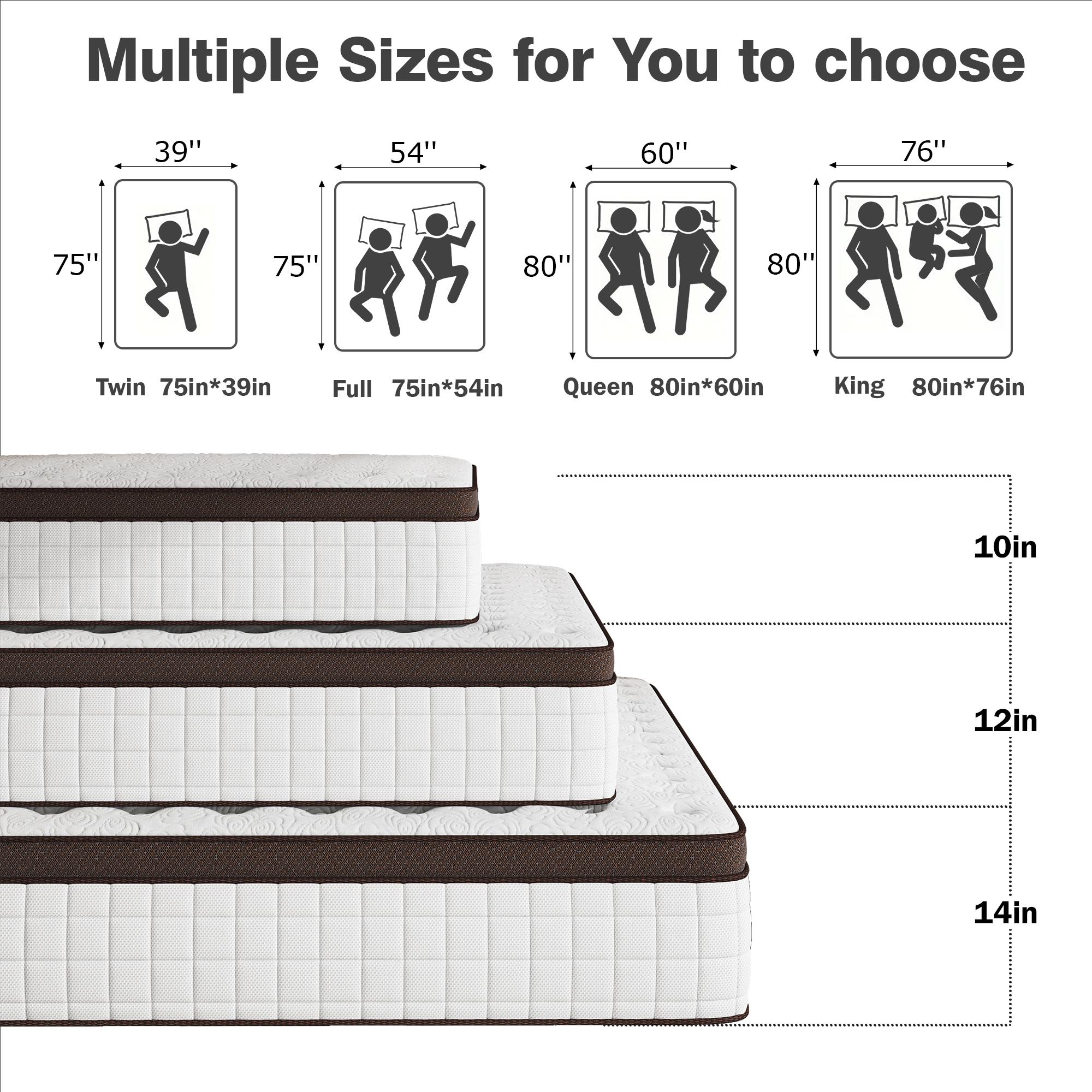 Hybrid Mattress with Premium Memory Foam and Springs, 8/10/12/14 Inch, Medium Firmness, Lumbar Support, Ergonomic Design, for Home Rooms and Hotels, Boxed Furniture Gift (Twin, Full Size Mattress, Queen, King),dorm essentials,home decor