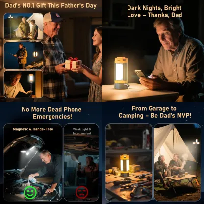 Luz de camping OGERY (10.000/18.000 mAh) con mando a distancia y batería externa: luz de trabajo recargable de 2200 lúmenes con intensidad regulable, luz de emergencia y trípode desmontable (0,53-1,98 m) para actividades al aire libre, senderismo, hogar y
