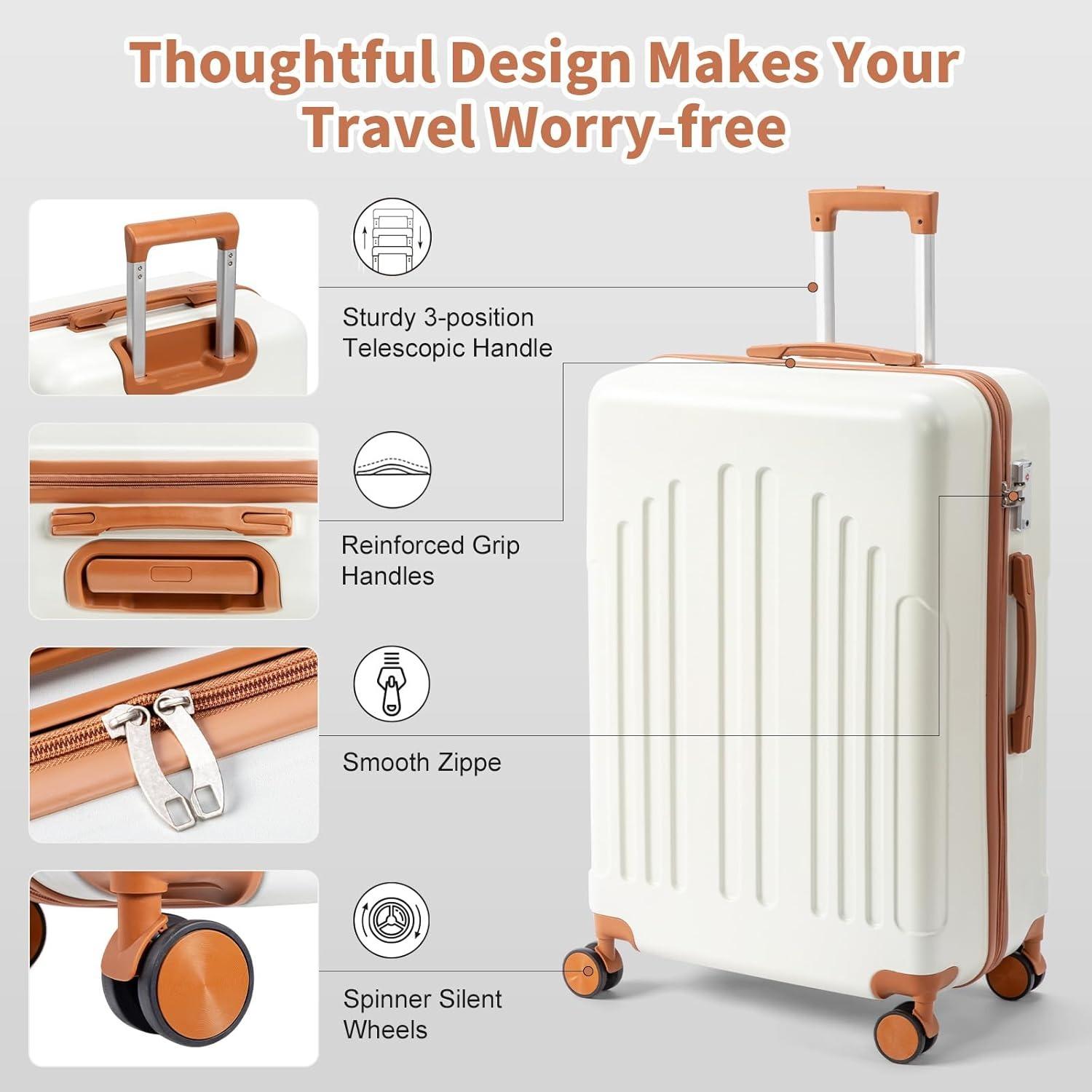 【Summervibes】Ubesgoo Luggage Sets 3 Piece, ABS Hardside Suitcase Set with Double Spinner Wheels & TSA Lock for Travel Business, 3-Piece Set (20/24/28)