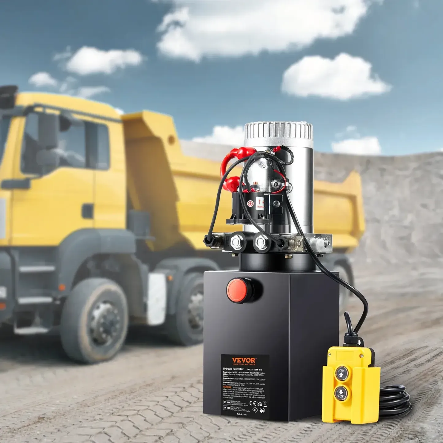 Bomba hidráulica VEVOR, unidad de potencia hidráulica de 6 cuartos de galón, bomba de doble efecto para remolque volquete, caudal de 0,91 GPM, presión máxima de alivio de 3200 PSI, bomba hidráulica de 12 V CC para remolque volquete y elevación de vehículo