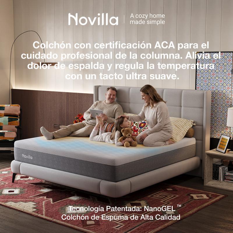 Novilla Colchón de Espuma Viscoelástica con Gel, Individual/Matrimonial, 18/20/25 cm, Sin Fibra de Vidrio, Firmeza Media, En Caja