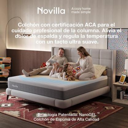 Novilla Colchón de Espuma Viscoelástica con Gel, Individual/Matrimonial, 18/20/25 cm, Sin Fibra de Vidrio, Firmeza Media, En Caja