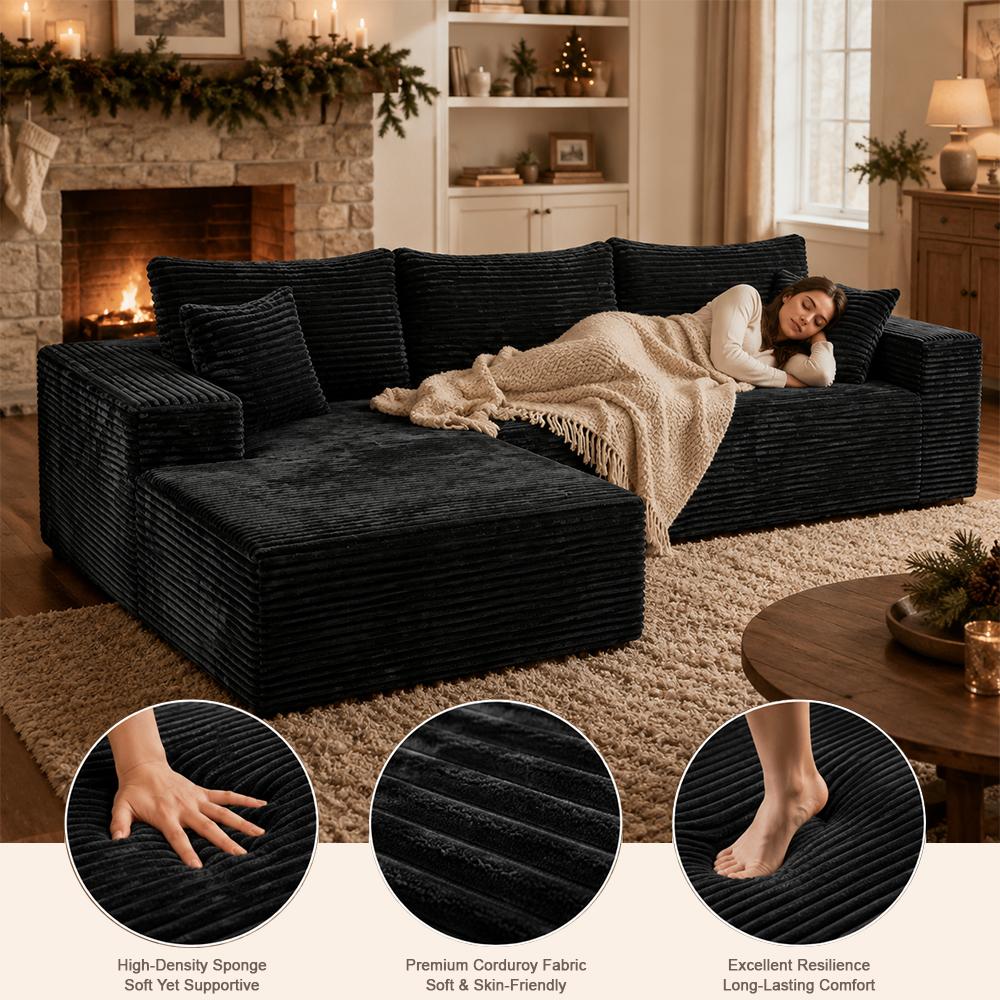 DIGWAC Modern Modular L-Shaped Recliner Sectional Upholstered Sofa - Sturdy Upgraded Independent Pocket Spring Base, Soft Corduroy Fabric, Layered Memory Sponge Padding, Deep Seat Living Room Couch, No Assembly Needed, Ships in 2 Packages, Modern Sofas, F