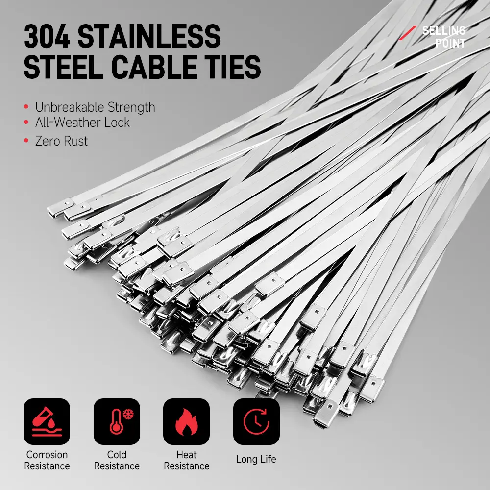 Kit de herramienta tensora y cortadora para bridas de acero inoxidable, incluye 100 bridas de alta resistencia (acero 304, resistentes a rayos UV, 11,8 pulgadas/300 mm de largo y 200 libras de resistencia a la tracción); ideal para cercas de malla ciclóni