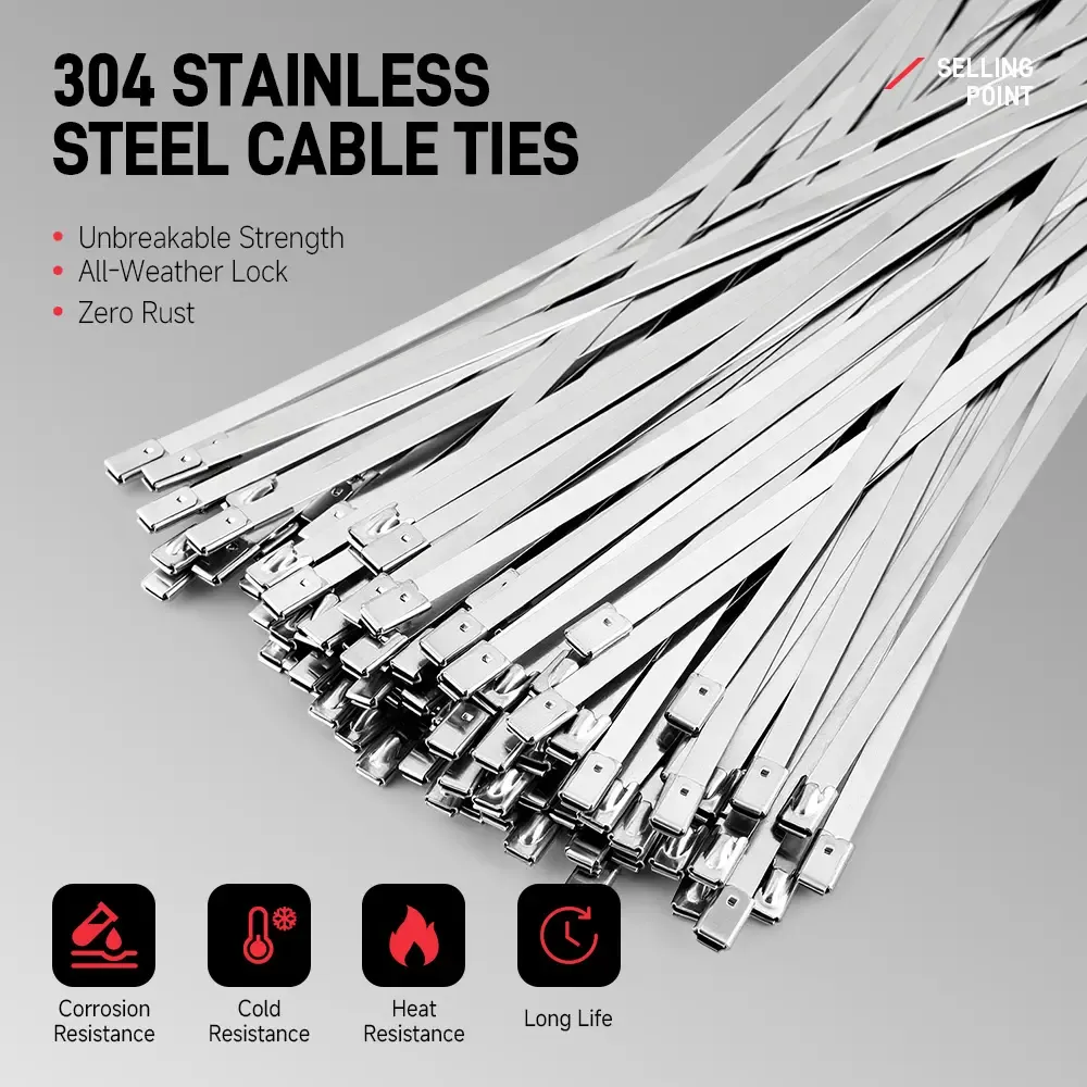Kit de herramienta tensora y cortadora para bridas de acero inoxidable, incluye 100 bridas de alta resistencia (acero 304, resistentes a rayos UV, 11,8 pulgadas/300 mm de largo y 200 libras de resistencia a la tracción); ideal para cercas de malla ciclóni