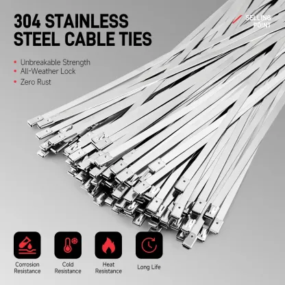 Kit de herramienta tensora y cortadora para bridas de acero inoxidable, incluye 100 bridas de alta resistencia (acero 304, resistentes a rayos UV, 11,8 pulgadas/300 mm de largo y 200 libras de resistencia a la tracción); ideal para cercas de malla ciclóni