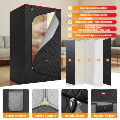 Cabina de sauna portátil TEHANLD para el hogar, sauna de vapor personal con generador de vapor de 3,0 L y 1200 W, tienda de sauna plegable para interiores, spa de sauna seca de cuerpo completo.