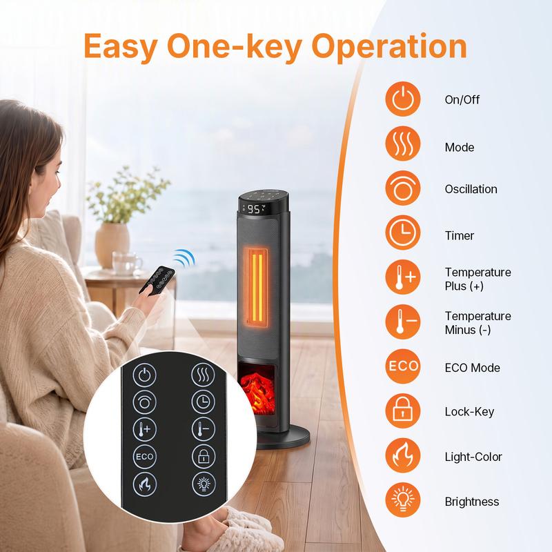 Calefactor Sweetcrispy de 23 pulgadas, calefactor eléctrico de 1500 W con temporizador de 12 horas, 4 modos, oscilación de 70°, termostato (50-95 °F), calentamiento rápido y bloqueo de seguridad para niños.