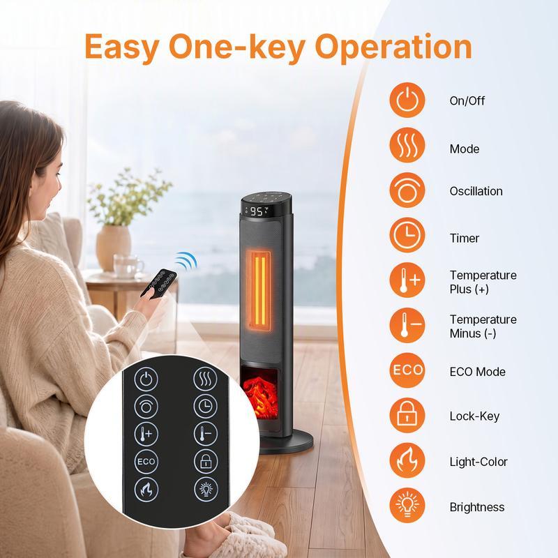 Calefactor Sweetcrispy de 23 pulgadas, calefactor eléctrico de 1500 W con temporizador de 12 horas, 4 modos, oscilación de 70°, termostato (50-95 °F), calentamiento rápido y bloqueo de seguridad para niños.