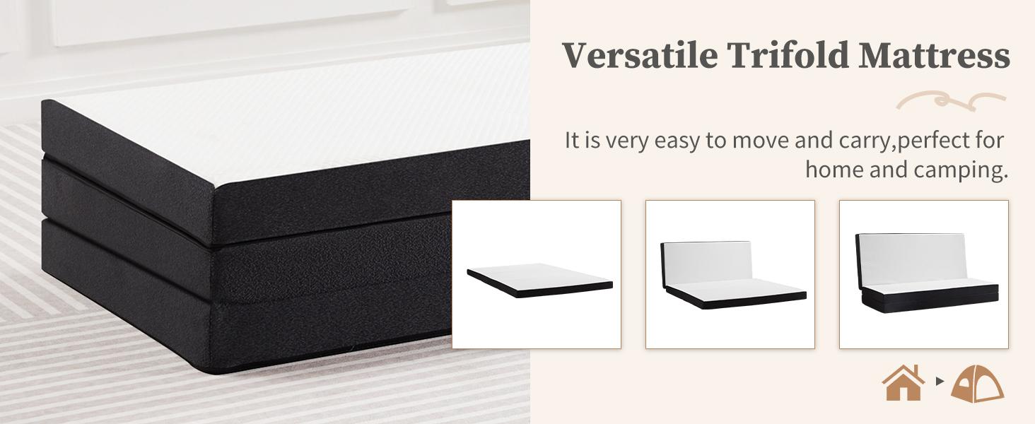 【Deals For You】Folding Mattress, Tri-fold Memory Foam Mattress Topper for Camping, Foldable Mattress Topper with Washable Cover, Various Sizes, White