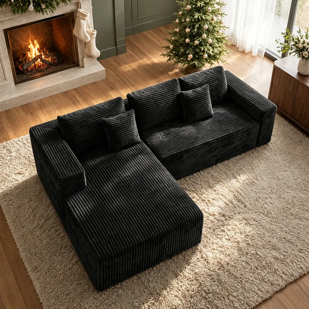 Conjunto moderno de sofá reclinable modular en forma de L de terciopelo
